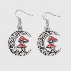 Silver mushroom hoop earrings N224